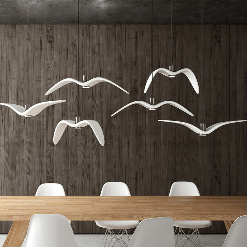 White Modern Art Deco Seagulls Hanging Lamp 1 Light Resin Material Drop Pendant for Dining Room Clearhalo 'Ceiling Lights' 'Pendant Lights' 'Pendants' Lighting' 2554185