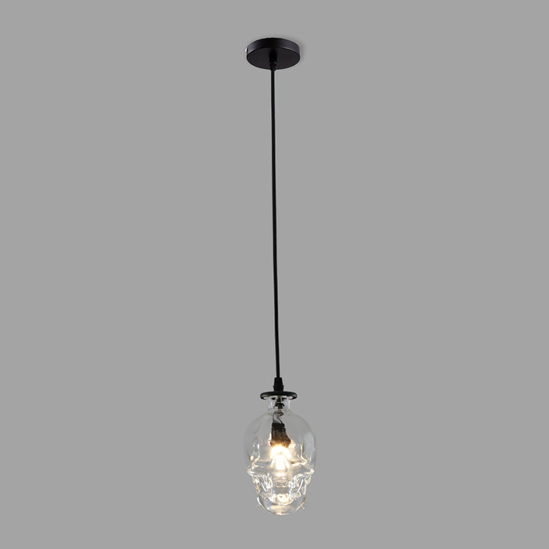 1 Light Skull Shaped Ceiling Pendant Vintage Clear Glass Hanging Lamp for Restaurant Clear Round Clearhalo 'Ceiling Lights' 'Glass shade' 'Glass' 'Pendant Lights' 'Pendants' Lighting' 2554208