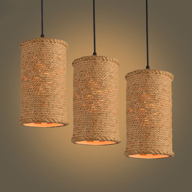 Beige Rural Retro Creative Pendant Lighting Rope Cylinder Pendant Lights for Restaurant Clearhalo 'Ceiling Lights' 'Industrial Pendants' 'Industrial' 'Middle Century Pendants' 'Pendant Lights' 'Pendants' 'Tiffany' Lighting' 2554222