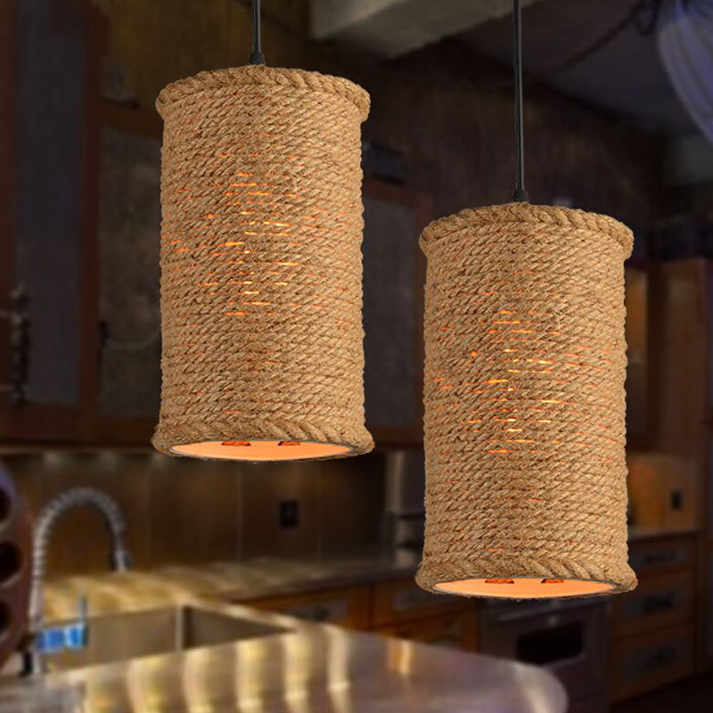 Beige Rural Retro Creative Pendant Lighting Rope Cylinder Pendant Lights for Restaurant Clearhalo 'Ceiling Lights' 'Industrial Pendants' 'Industrial' 'Middle Century Pendants' 'Pendant Lights' 'Pendants' 'Tiffany' Lighting' 2554224