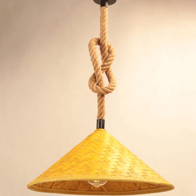 1 Light Pendant Ceiling Lights Rustic Straw Hat Rope Rattan Pendant Light Kit for Farmhouse Clearhalo 'Ceiling Lights' 'Industrial Pendants' 'Industrial' 'Middle Century Pendants' 'Pendant Lights' 'Pendants' 'Tiffany' Lighting' 2554239