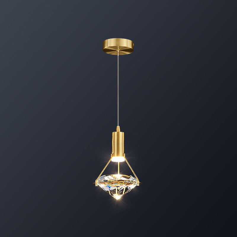 Modern Brass Crystal Pendant Light Diamond Crystal LED Bedroom Ceiling Lights 1 Brass Clearhalo 'Ceiling Lights' 'Modern Pendants' 'Modern' 'Pendant Lights' 'Pendants' Lighting' 2554796