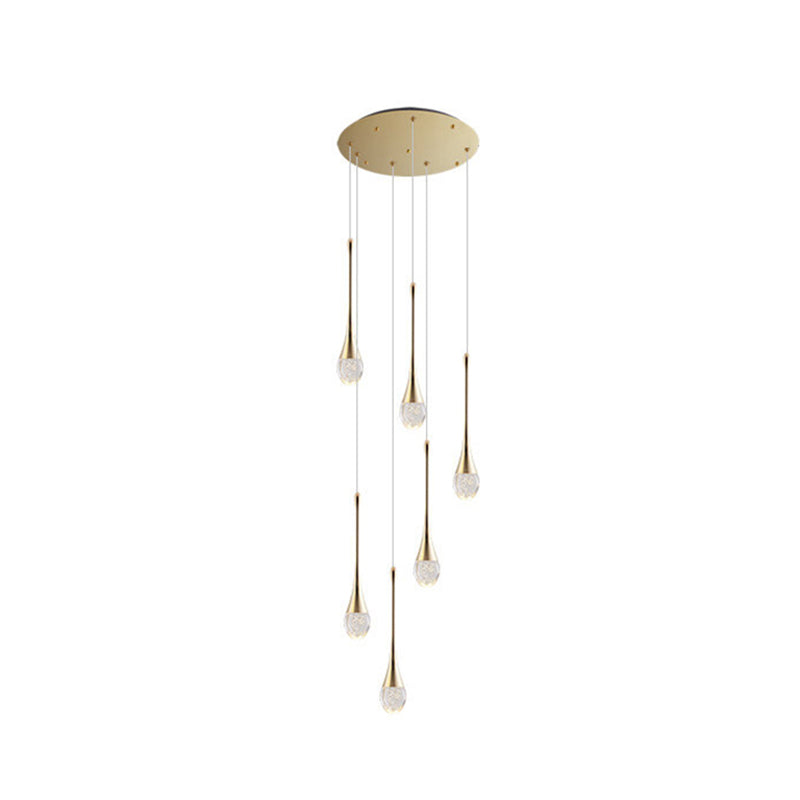 Modern Brass Crystal Hanging Light Long LED Cone Cascade Pendant Lights for Stairwell 6 Brass Clearhalo 'Ceiling Lights' 'Modern Pendants' 'Modern' 'Pendant Lights' 'Pendants' Lighting' 2554970