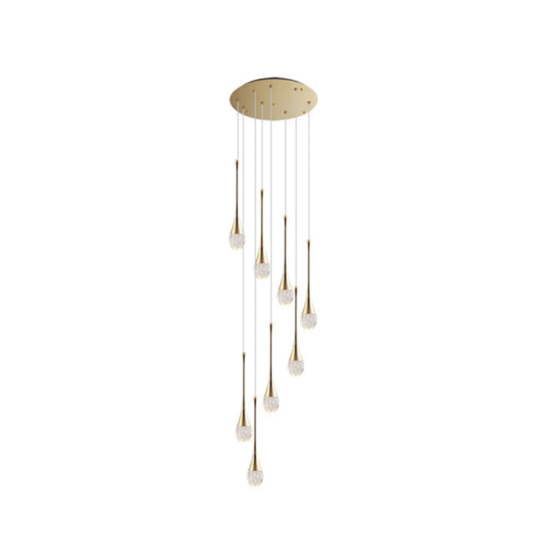 Modern Brass Crystal Hanging Light Long LED Cone Cascade Pendant Lights for Stairwell 8 Brass Clearhalo 'Ceiling Lights' 'Modern Pendants' 'Modern' 'Pendant Lights' 'Pendants' Lighting' 2554976