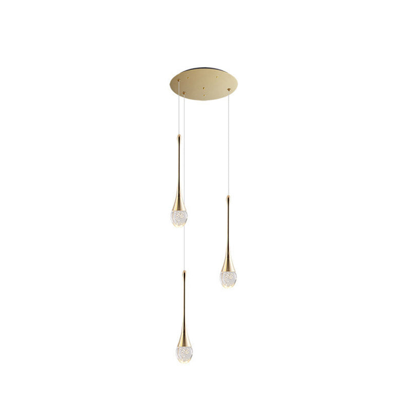 Modern Brass Crystal Hanging Light Long LED Cone Cascade Pendant Lights for Stairwell 3 Brass Clearhalo 'Ceiling Lights' 'Modern Pendants' 'Modern' 'Pendant Lights' 'Pendants' Lighting' 2554977