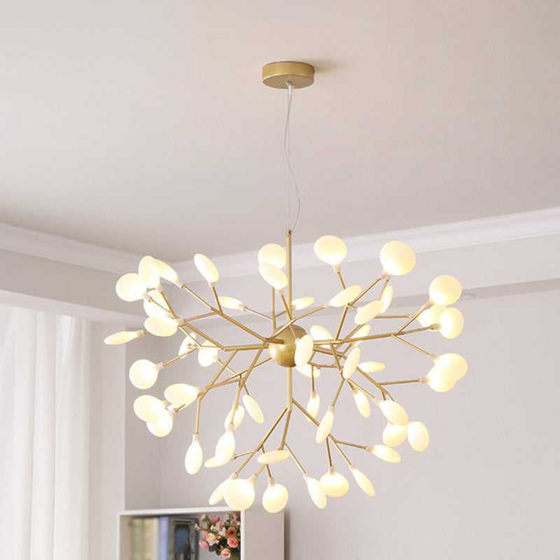 Firefly Chandelier Pendant Light Modern Style Acrylic Living Room LED Hanging Light in Gold 54 Gold Clearhalo 'Ceiling Lights' 'Chandeliers' 'Modern Chandeliers' 'Modern' Lighting' 2555166