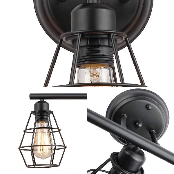 Caged Shade Bathroom Wall Lamp Sconce Industrial Style Metal 3 Lights Black Wall Mount Light Clearhalo 'Art deco wall lights' 'Cast Iron' 'Glass' 'Industrial wall lights' 'Industrial' 'Middle century wall lights' 'Modern' 'Rustic wall lights' 'Tiffany' 'Traditional wall lights' 'Vanity Lights' 'Wall Lights' Lighting' 2556360