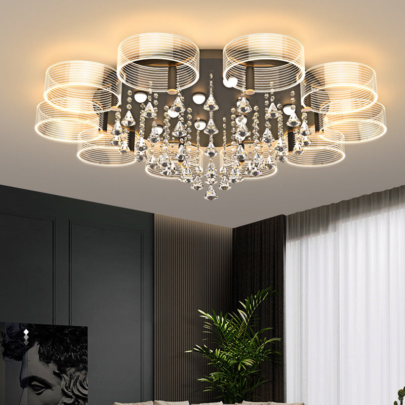 Acrylic Round Semi Mount Lighting Modern Black-Gold LED Ceiling Light with Flower Design Clearhalo 'Ceiling Lights' 'Close To Ceiling Lights' 'Close to ceiling' 'Semi-flushmount' Lighting' 2556418