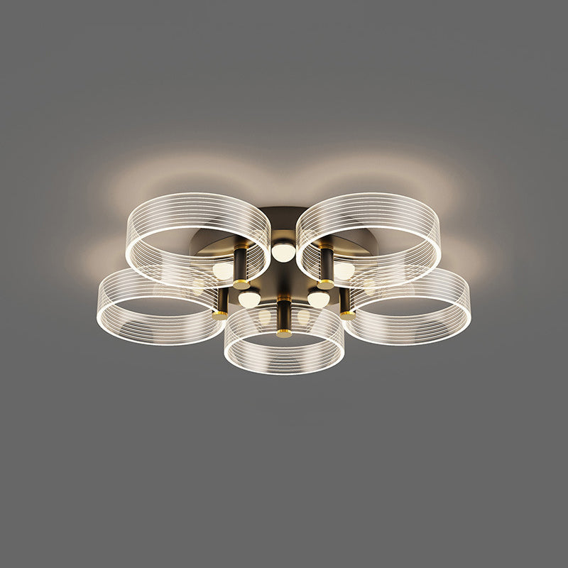 Acrylic Round Semi Mount Lighting Modern Black-Gold LED Ceiling Light with Flower Design 5 Black-Gold Clearhalo 'Ceiling Lights' 'Close To Ceiling Lights' 'Close to ceiling' 'Semi-flushmount' Lighting' 2556420