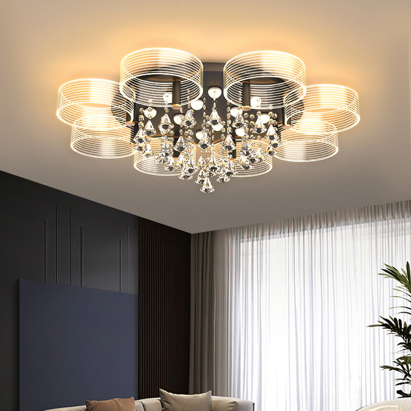 Acrylic Round Semi Mount Lighting Modern Black-Gold LED Ceiling Light with Flower Design Clearhalo 'Ceiling Lights' 'Close To Ceiling Lights' 'Close to ceiling' 'Semi-flushmount' Lighting' 2556422