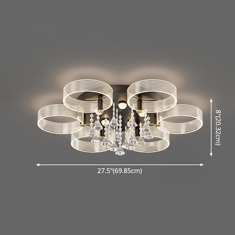 Acrylic Round Semi Mount Lighting Modern Black-Gold LED Ceiling Light with Flower Design Clearhalo 'Ceiling Lights' 'Close To Ceiling Lights' 'Close to ceiling' 'Semi-flushmount' Lighting' 2556430