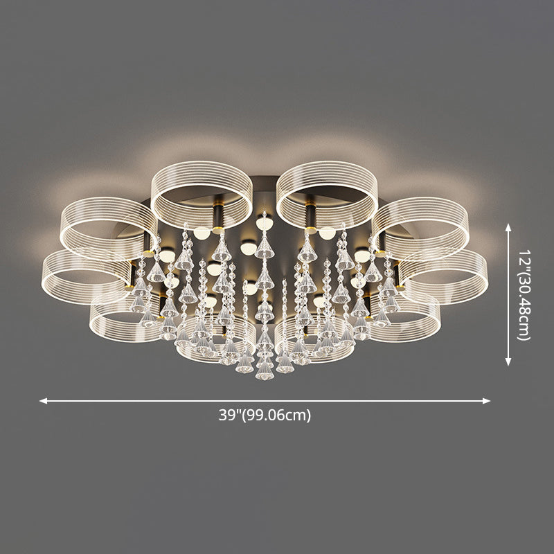 Acrylic Round Semi Mount Lighting Modern Black-Gold LED Ceiling Light with Flower Design Clearhalo 'Ceiling Lights' 'Close To Ceiling Lights' 'Close to ceiling' 'Semi-flushmount' Lighting' 2556433