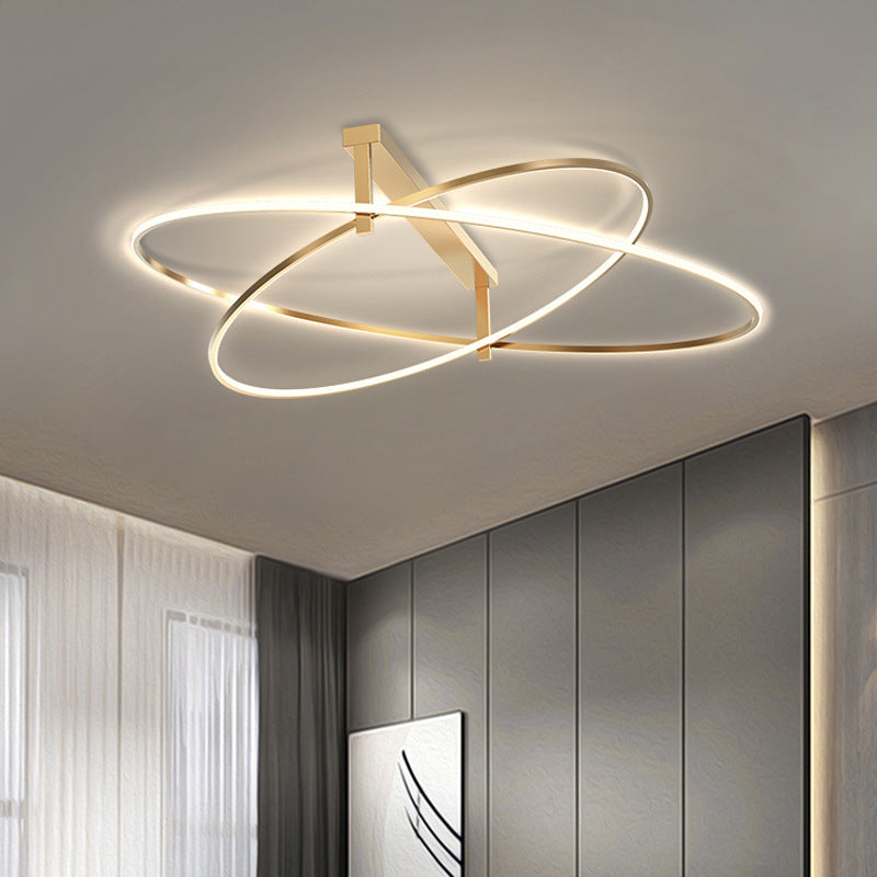 Minimalist Oval Semi Flush Mount Light Metal 2-Head Living Room LED Ceiling Light in Gold Clearhalo 'Ceiling Lights' 'Close To Ceiling Lights' 'Close to ceiling' 'Semi-flushmount' Lighting' 2556435