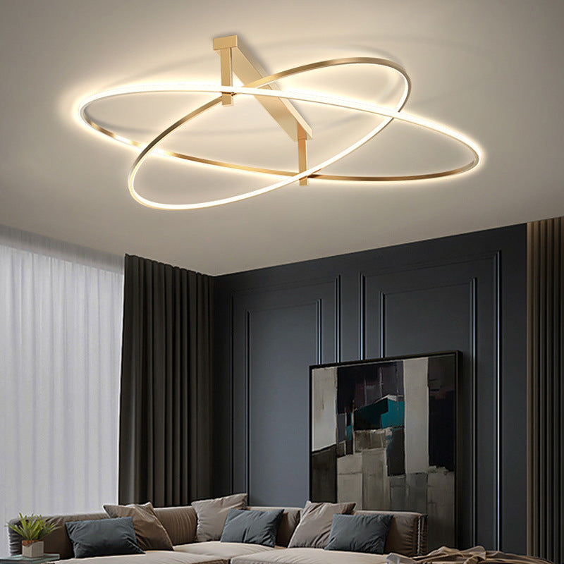 Minimalist Oval Semi Flush Mount Light Metal 2-Head Living Room LED Ceiling Light in Gold Clearhalo 'Ceiling Lights' 'Close To Ceiling Lights' 'Close to ceiling' 'Semi-flushmount' Lighting' 2556436