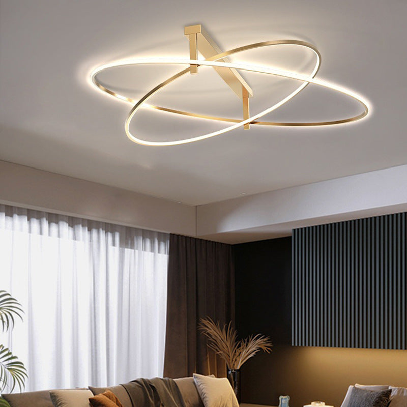 Minimalist Oval Semi Flush Mount Light Metal 2-Head Living Room LED Ceiling Light in Gold Clearhalo 'Ceiling Lights' 'Close To Ceiling Lights' 'Close to ceiling' 'Semi-flushmount' Lighting' 2556437