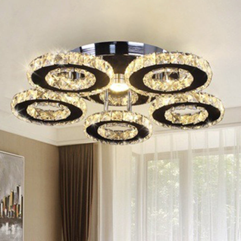 Floral Crystal Semi Flush Ceiling Light Modern Stainless Steel LED Flush Mount Fixture for Bedroom Stainless-Steel Warm B Clearhalo 'Ceiling Lights' 'Close To Ceiling Lights' 'Close to ceiling' 'Semi-flushmount' Lighting' 2556449