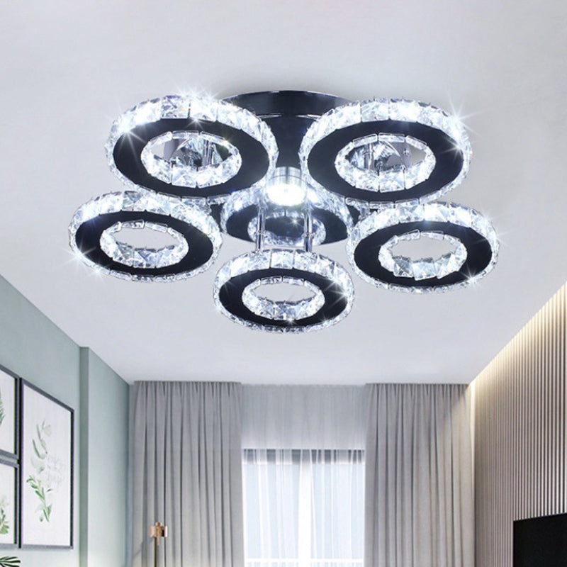 Floral Crystal Semi Flush Ceiling Light Modern Stainless Steel LED Flush Mount Fixture for Bedroom Stainless-Steel White B Clearhalo 'Ceiling Lights' 'Close To Ceiling Lights' 'Close to ceiling' 'Semi-flushmount' Lighting' 2556451