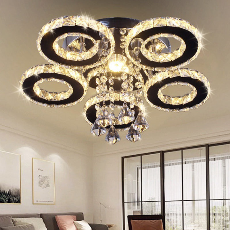 Floral Crystal Semi Flush Ceiling Light Modern Stainless Steel LED Flush Mount Fixture for Bedroom Clearhalo 'Ceiling Lights' 'Close To Ceiling Lights' 'Close to ceiling' 'Semi-flushmount' Lighting' 2556453