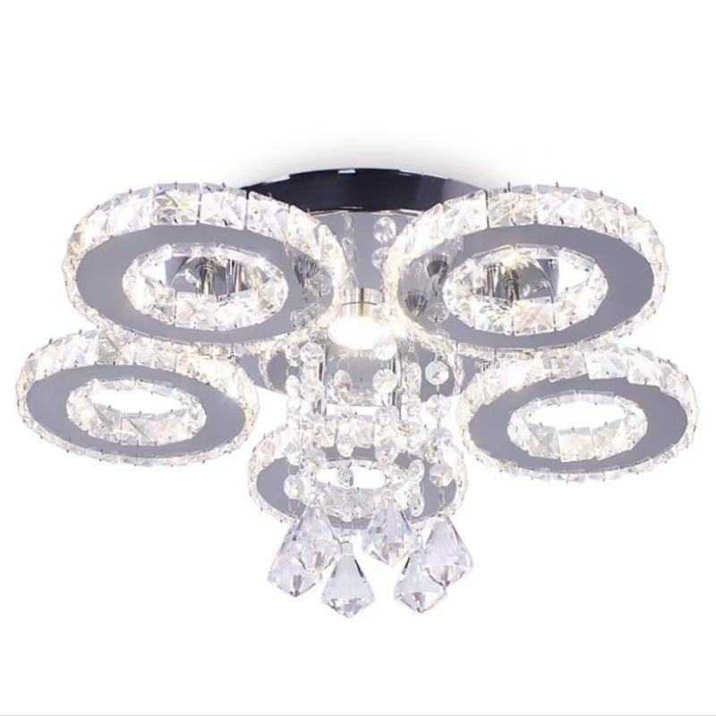 Floral Crystal Semi Flush Ceiling Light Modern Stainless Steel LED Flush Mount Fixture for Bedroom Clearhalo 'Ceiling Lights' 'Close To Ceiling Lights' 'Close to ceiling' 'Semi-flushmount' Lighting' 2556455