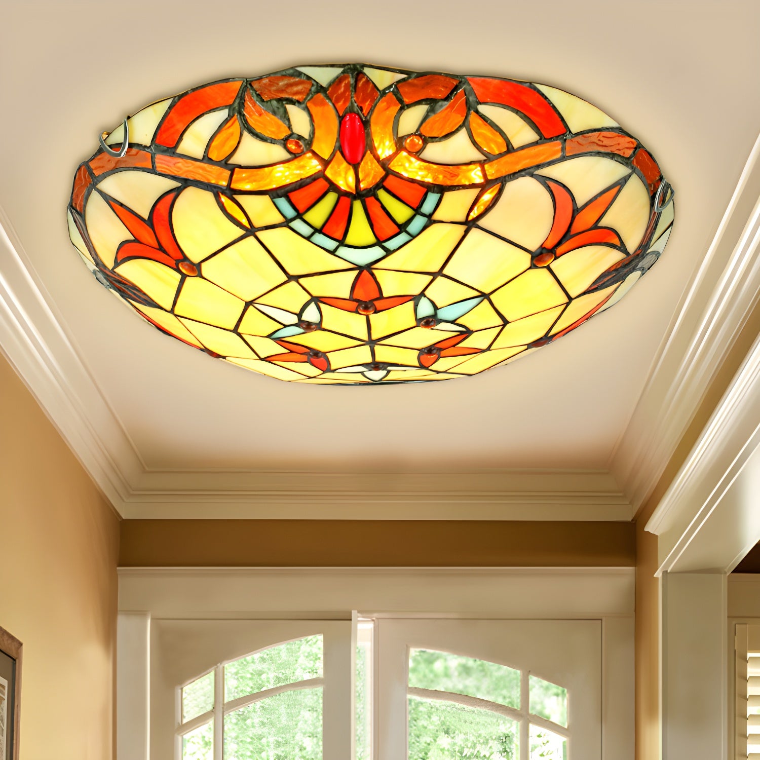 Beige Bowl Flush Light Classic Handcrafted Glass Ceiling Flush Light with Ribbon Pattern Clearhalo 'Ceiling Lights' 'Close To Ceiling Lights' 'Close to ceiling' 'Flush mount' Lighting' 2556551