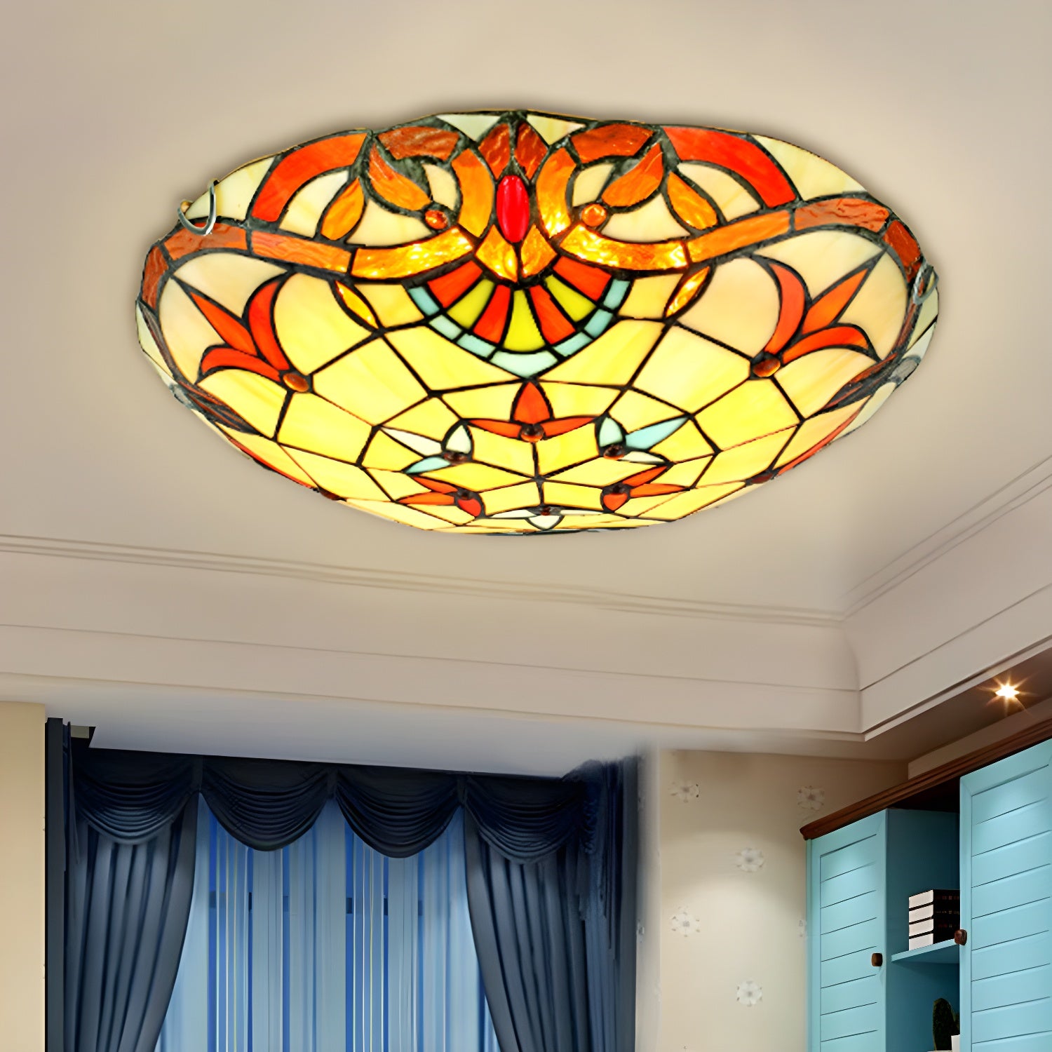 Beige Bowl Flush Light Classic Handcrafted Glass Ceiling Flush Light with Ribbon Pattern Clearhalo 'Ceiling Lights' 'Close To Ceiling Lights' 'Close to ceiling' 'Flush mount' Lighting' 2556553
