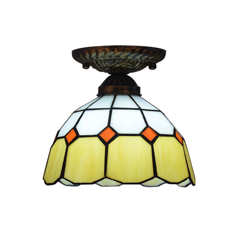 Floral Small Ceiling Mount Lamp Mediterranean Cut Glass 1 Head Semi Flush Mount Lighting for Foyer Clearhalo 'Ceiling Lights' 'Close To Ceiling Lights' 'Close to ceiling' 'Glass shade' 'Glass' 'Semi-flushmount' 'Tiffany close to ceiling' 'Tiffany' Lighting' 2556588