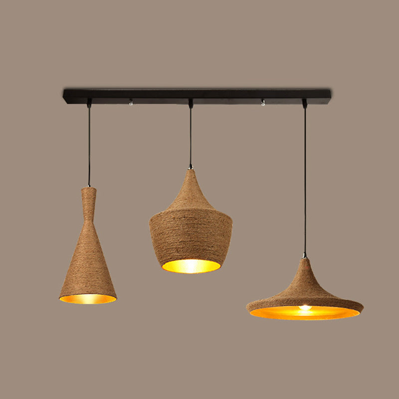 3 Light Beige Rope Pendant Light Retro Industrial Shade Hanging Lamp for Dining Room Beige Linear Clearhalo 'Ceiling Lights' 'Industrial Pendants' 'Industrial' 'Middle Century Pendants' 'Pendant Lights' 'Pendants' 'Tiffany' Lighting' 2556833