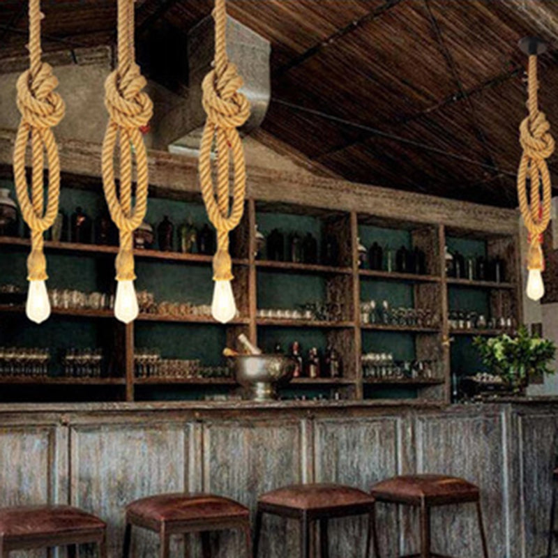 Exposed Bulb Natural Rope Pendant Light Vintage Industrial Restaurant Hanging Light Fixtures Clearhalo 'Ceiling Lights' 'Industrial Pendants' 'Industrial' 'Middle Century Pendants' 'Pendant Lights' 'Pendants' 'Tiffany' Lighting' 2556850