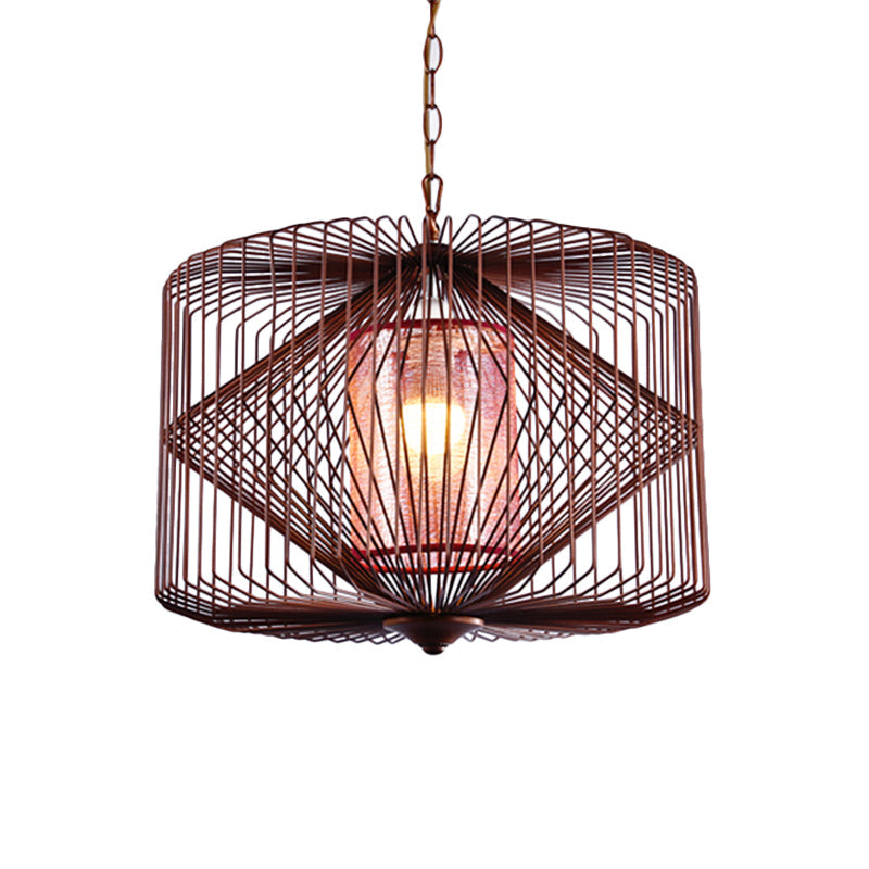 Rust 1 Light Pendant Lamp Country Style Geometric Suspension Lighting for Restaurant Clearhalo 'Ceiling Lights' 'Pendant Lights' 'Pendants' Lighting' 256158