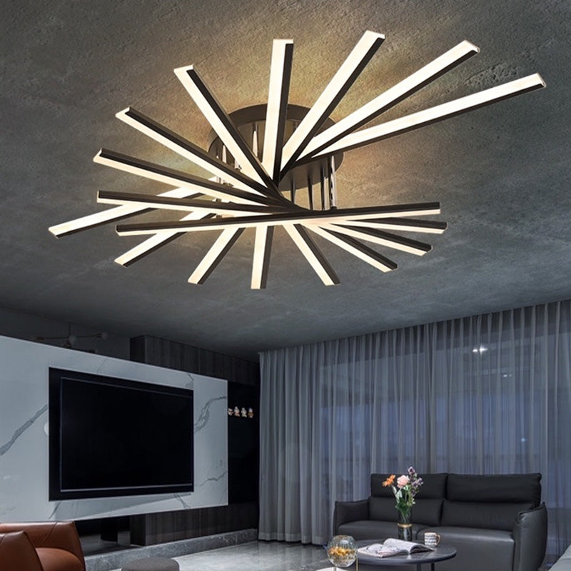 Crossed Line Shape Semi Flush Mount LED Ceiling Lamp Aluminum Modern Simplicity Living Room Lighting Fixture Light Clearhalo 'Ceiling Lights' 'Close To Ceiling Lights' 'Close to ceiling' 'Semi-flushmount' Lighting' 2562373