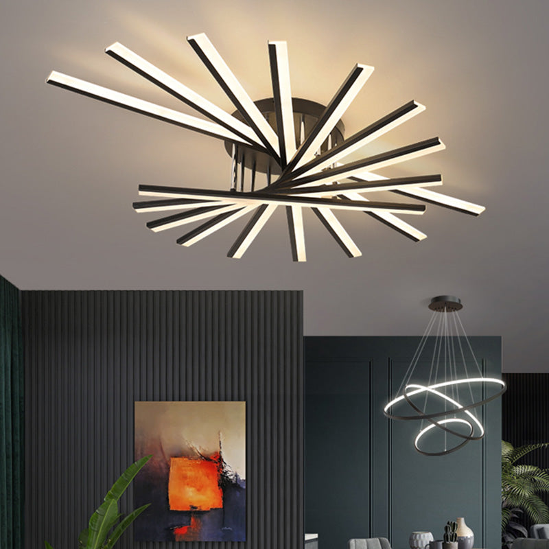 Crossed Line Shape Semi Flush Mount LED Ceiling Lamp Aluminum Modern Simplicity Living Room Lighting Fixture Light Clearhalo 'Ceiling Lights' 'Close To Ceiling Lights' 'Close to ceiling' 'Semi-flushmount' Lighting' 2562377