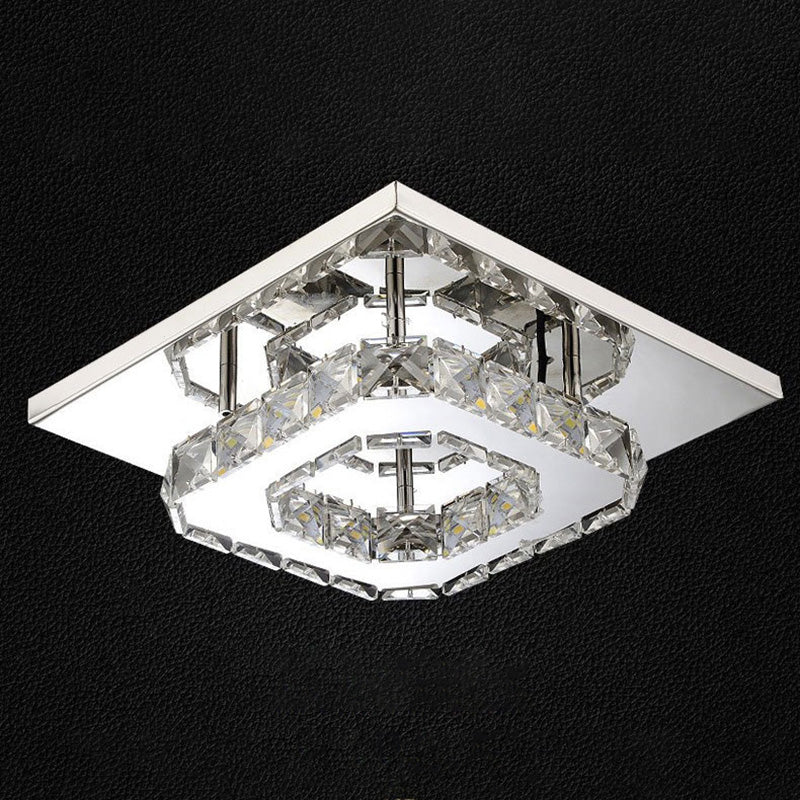 Clear Crystal Encrusted Mini Semi-ceiling Lamp Metal LED Flush Ceiling Light for Bedroom Clearhalo 'Ceiling Lights' 'Close To Ceiling Lights' 'Close to ceiling' 'Semi-flushmount' Lighting' 2562403