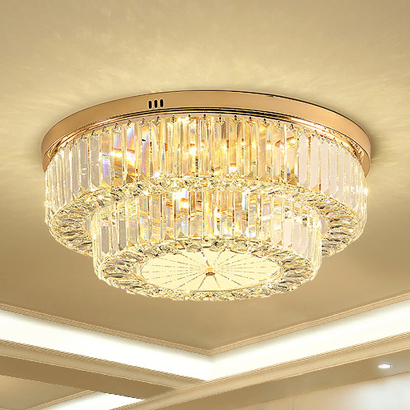 Drum Shape LED Flush Ceiling Lamp Clear Crystal Modern Lighting Fixtures Light for Living Room Dining Room Gold 23.5