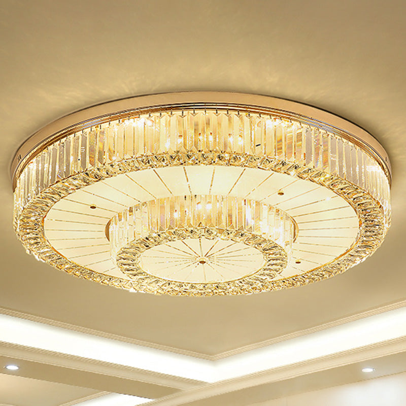 Drum Shape LED Flush Ceiling Lamp Clear Crystal Modern Lighting Fixtures Light for Living Room Dining Room Gold 31.5