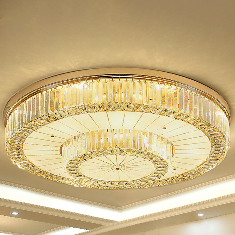 Drum Shape LED Flush Ceiling Lamp Clear Crystal Modern Lighting Fixtures Light for Living Room Dining Room Gold 39