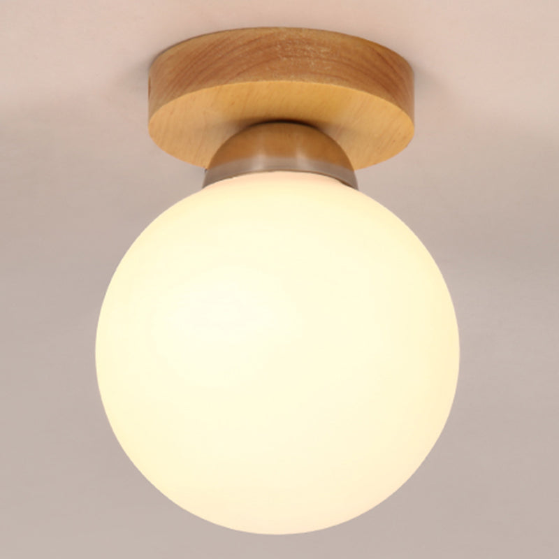 Modern Wood Ceiling Light Simplicity 1-Light Flush Mount Light for Bedroom Wood Globe Clearhalo 'Ceiling Lights' 'Close To Ceiling Lights' 'Close to ceiling' 'Semi-flushmount' Lighting' 2562531