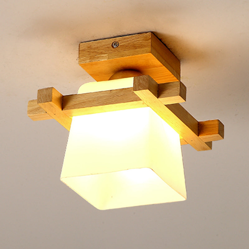 Modern Wood Ceiling Light Simplicity 1-Light Flush Mount Light for Bedroom Wood Square Plate Clearhalo 'Ceiling Lights' 'Close To Ceiling Lights' 'Close to ceiling' 'Semi-flushmount' Lighting' 2562533