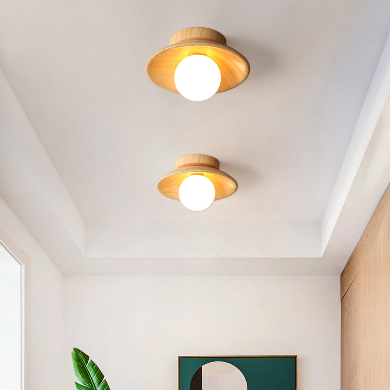 Modern Simplicity Wooden Ceiling Light 1-Light Mini Semi Flush Mount Hallway Lamp Clearhalo 'Ceiling Lights' 'Close To Ceiling Lights' 'Close to ceiling' 'Semi-flushmount' Lighting' 2562535