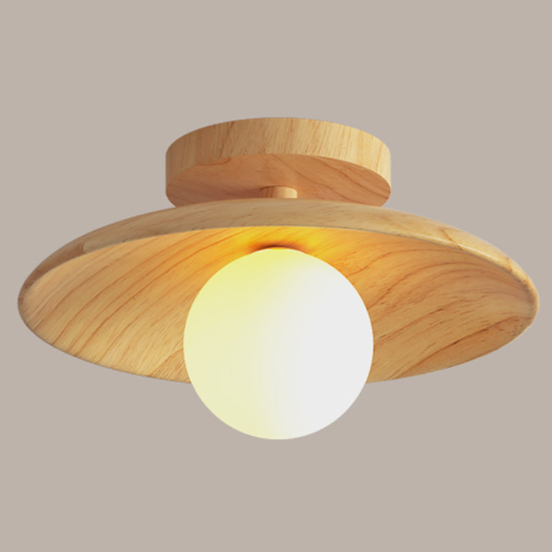 Modern Simplicity Wooden Ceiling Light 1-Light Mini Semi Flush Mount Hallway Lamp Wood 12