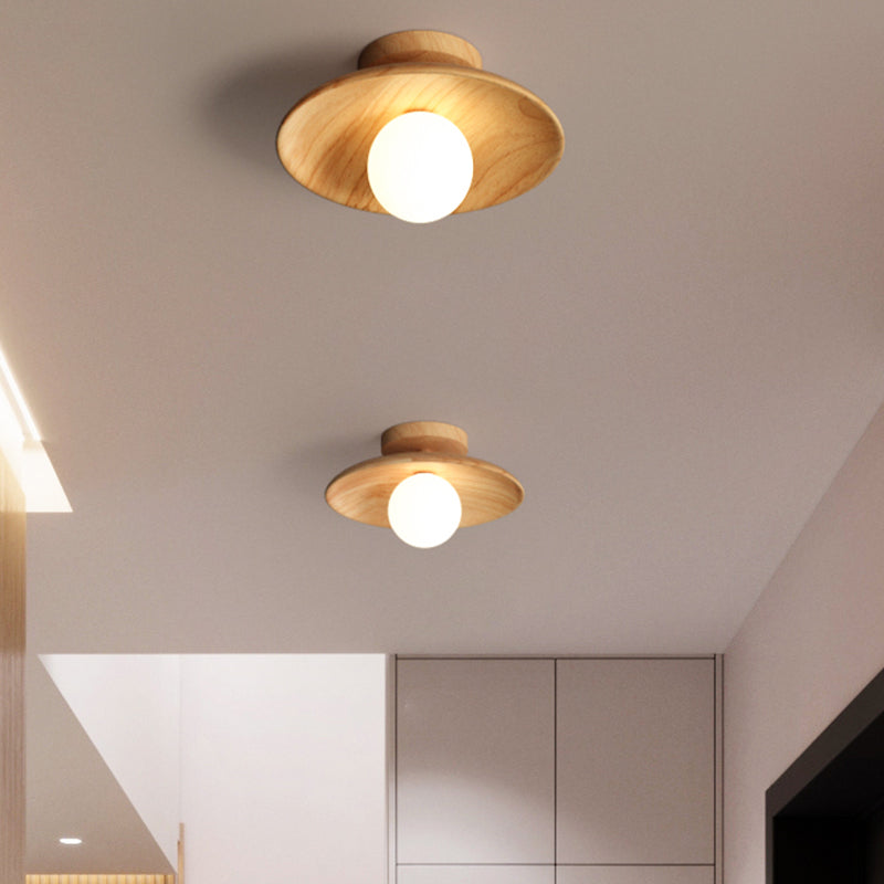 Modern Simplicity Wooden Ceiling Light 1-Light Mini Semi Flush Mount Hallway Lamp Clearhalo 'Ceiling Lights' 'Close To Ceiling Lights' 'Close to ceiling' 'Semi-flushmount' Lighting' 2562541