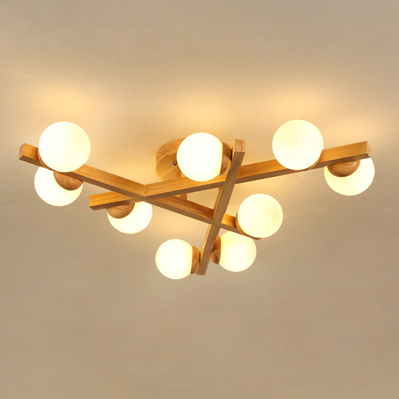 Wooden Crossed Lines Flush Mount Light Multi-bulbs Modern Wood Ceiling Light Fixture for Bedroom Clearhalo 'Ceiling Lights' 'Close To Ceiling Lights' 'Close to ceiling' 'Semi-flushmount' Lighting' 2562548