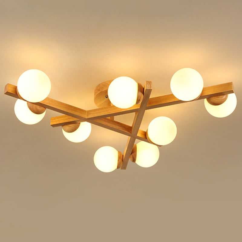 Wooden Crossed Lines Flush Mount Light Multi-bulbs Modern Wood Ceiling Light Fixture for Bedroom 9 Wood Clearhalo 'Ceiling Lights' 'Close To Ceiling Lights' 'Close to ceiling' 'Semi-flushmount' Lighting' 2562549