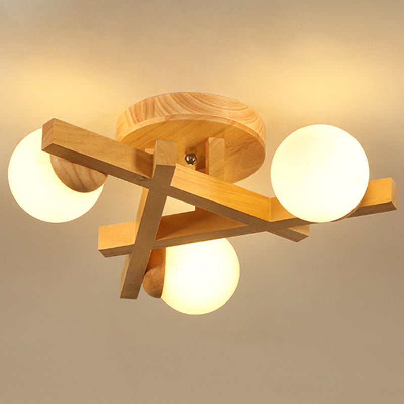 Wooden Crossed Lines Flush Mount Light Multi-bulbs Modern Wood Ceiling Light Fixture for Bedroom 3 Wood Clearhalo 'Ceiling Lights' 'Close To Ceiling Lights' 'Close to ceiling' 'Semi-flushmount' Lighting' 2562550