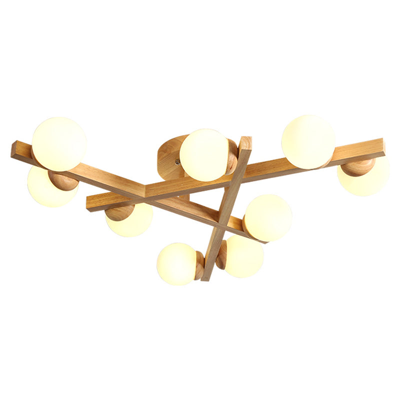 Wooden Crossed Lines Flush Mount Light Multi-bulbs Modern Wood Ceiling Light Fixture for Bedroom Clearhalo 'Ceiling Lights' 'Close To Ceiling Lights' 'Close to ceiling' 'Semi-flushmount' Lighting' 2562554