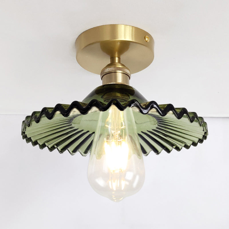 Retro Glass Ceiling Light Corridor Lighting Fixture with Brass Lamp Holder Clearhalo 'Ceiling Lights' 'Close To Ceiling Lights' 'Close to ceiling' 'Glass shade' 'Glass' 'Semi-flushmount' Lighting' 2562569