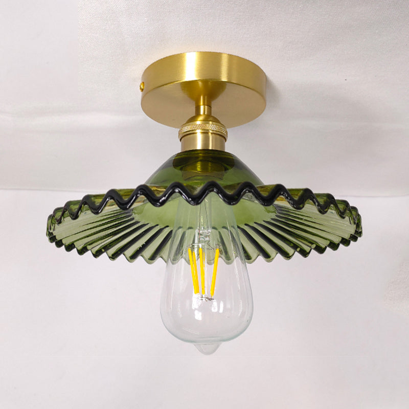 Retro Glass Ceiling Light Corridor Lighting Fixture with Brass Lamp Holder Brass Umbrella Clearhalo 'Ceiling Lights' 'Close To Ceiling Lights' 'Close to ceiling' 'Glass shade' 'Glass' 'Semi-flushmount' Lighting' 2562570