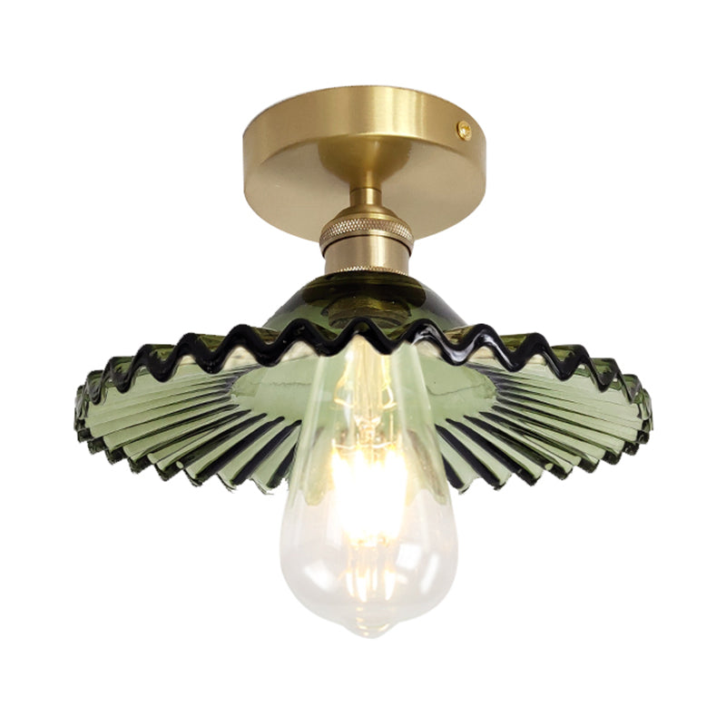 Retro Glass Ceiling Light Corridor Lighting Fixture with Brass Lamp Holder Clearhalo 'Ceiling Lights' 'Close To Ceiling Lights' 'Close to ceiling' 'Glass shade' 'Glass' 'Semi-flushmount' Lighting' 2562574