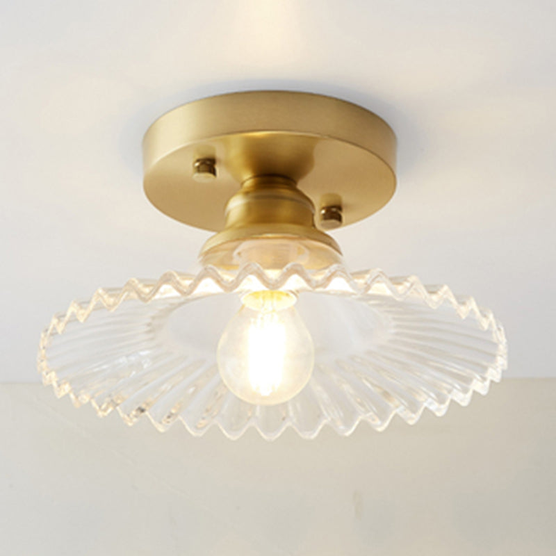 Traditional Clear Glass Ceiling Light Corridor Lighting Fixture with Brass Lamp Holder Brass Umbrella Clearhalo 'Ceiling Lights' 'Close To Ceiling Lights' 'Close to ceiling' 'Glass shade' 'Glass' 'Island Lights' 'Semi-flushmount' Lighting' 2562596