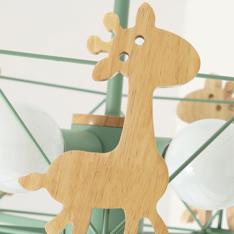 Wood Cartoon Giraffe Ceiling Light 5-lights Semi Flush Mount Light with Iron Frame Shade for Children Room Kindergarten Clearhalo 'Ceiling Lights' 'Close To Ceiling Lights' 'Close to ceiling' 'Semi-flushmount' Lighting' 2562648