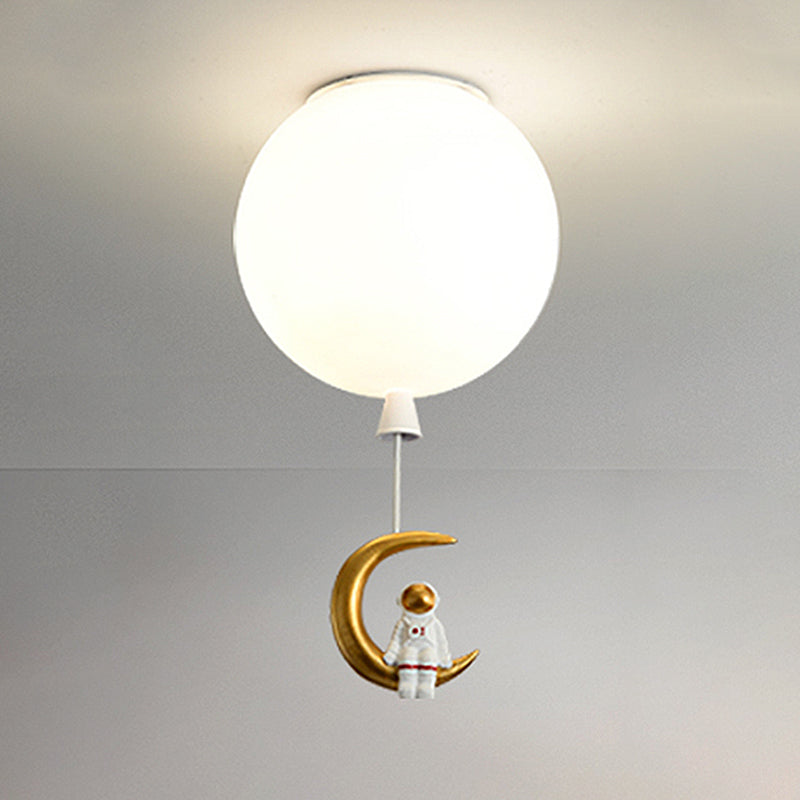 Round Children Room Ceiling Light with Cartoon Astronaut Pendant Frosted Acrylic Lampshade Flush-mount Light White Clearhalo 'Ceiling Lights' 'Close To Ceiling Lights' 'Close to ceiling' 'Flush mount' Lighting' 2562654